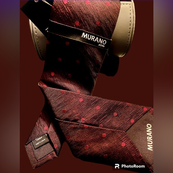 2Pc Murano High Sheen Red/black Tie& Leather Tie Case - Picture 6 of 10